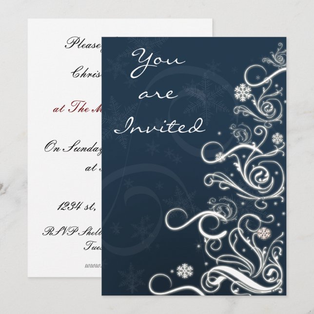 elegant blue Holiday party Invitation (Front/Back)