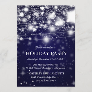 Elegant Blue Holiday Party Shining Stars Invitation