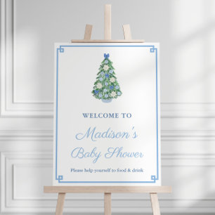 Elegant Blue Holidays Baby Shower Welcome Sign