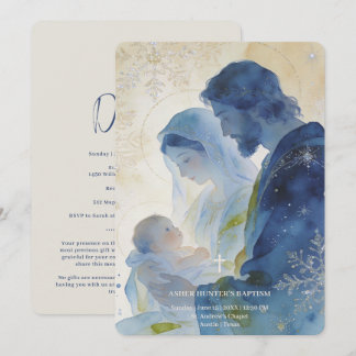 Elegant Blue Holy Family Christian Baptism LPM26 Invitation