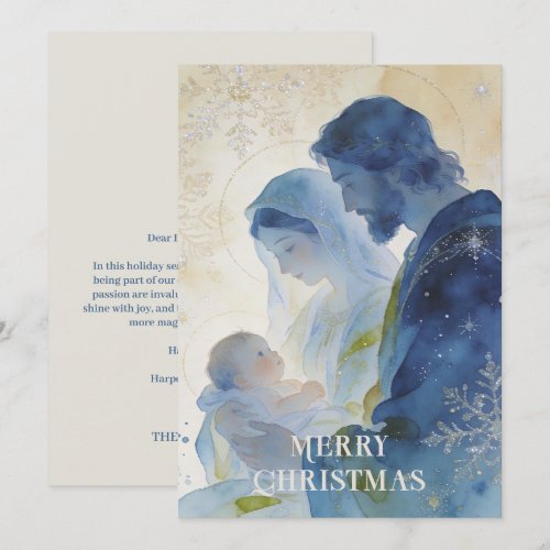 Elegant Blue Holy Family Christmas Card TMF26