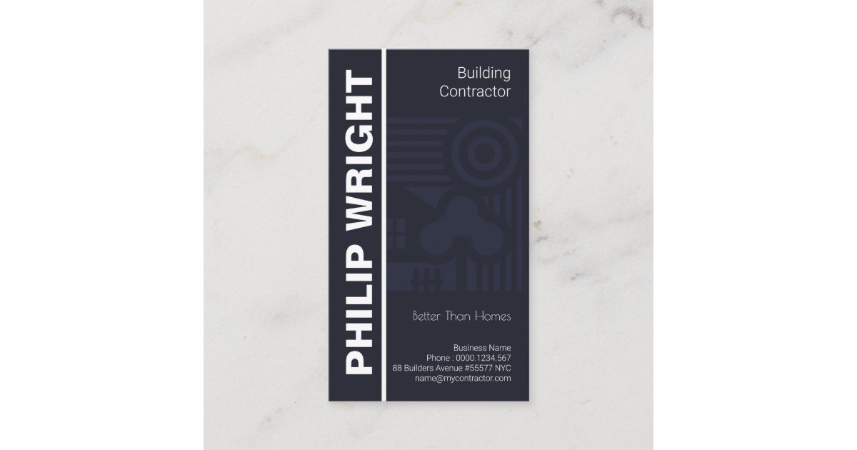 Elegant Blue Home Design Motif Building Contractor Business Card | Zazzle