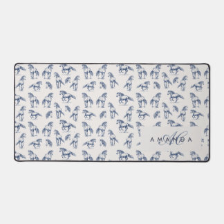 Elegant Blue Horses Monogrammed Initial Gifts Desk Mat