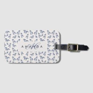 Elegant Blue Horses Monogrammed Initial Gifts Luggage Tag