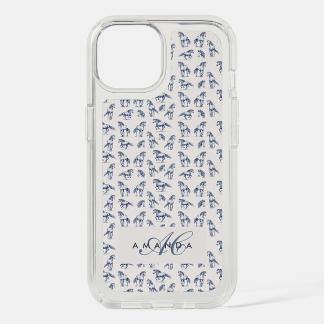 Elegant Blue Horses Monogrammed Initial Gifts Speck iPhone Case (Front)