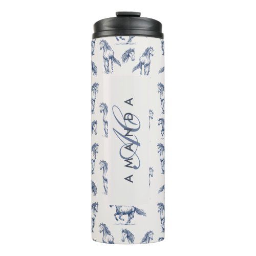 Elegant Blue Horses Monogrammed Initial Gifts Thermal Tumbler