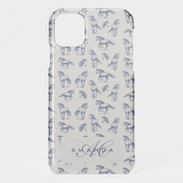 Elegant Blue Horses Monogrammed Initial Gifts Uncommon iPhone Case (Back)