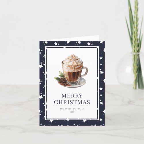 Elegant Blue Hot Chocolate Merry Christmas Card