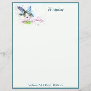 Elegant Blue Hummingbird Personalize Writing Paper