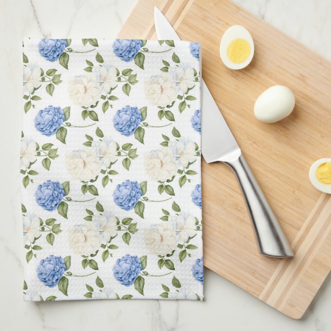 Elegant Blue Hydragea Flowers Pattern  Kitchen Towel (Quarter Fold)