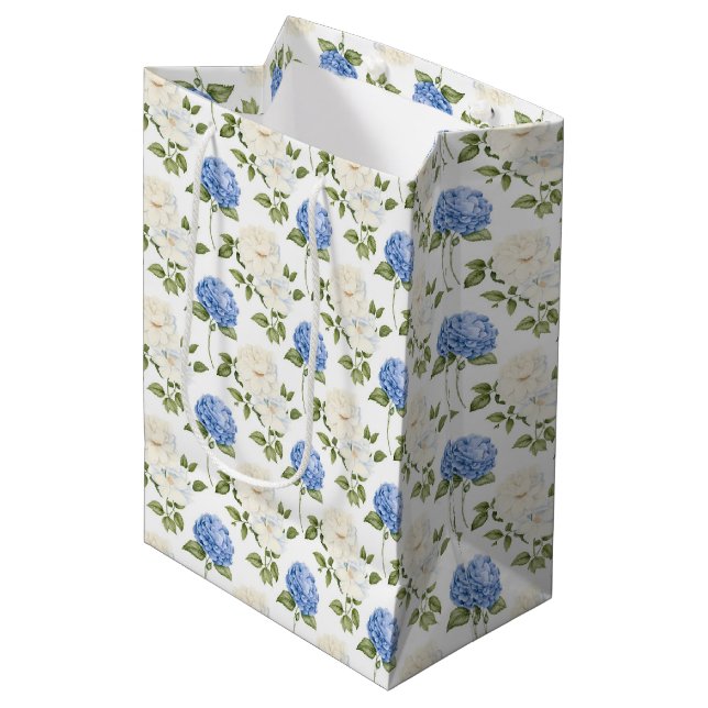 Elegant Blue Hydragea Flowers Pattern  Medium Gift Bag (Front Angled)