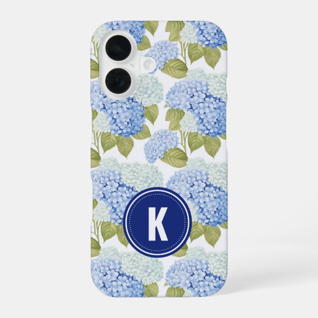 Elegant Blue Hydragea Flowers Pattern Monogram Iphone Case (Back)