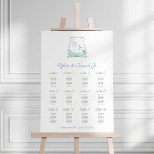 Elegant Blue Hydrangea 12 Tables Seating Chart Foam Board