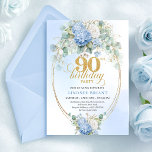 Elegant Blue Hydrangea 90th Birthday Invitation<br><div class="desc">✅ For matching items search 39-90 in my collections ✅ This elegant 90th birthday invitation is professionally printed by Zazzle using premium paper stock and state-of-the-art printing technology for exceptional clarity and color depth. The watercolor blue hydrangeas, soft eucalyptus greenery, and refined gold accents are reproduced with stunning sharpness, capturing...</div>