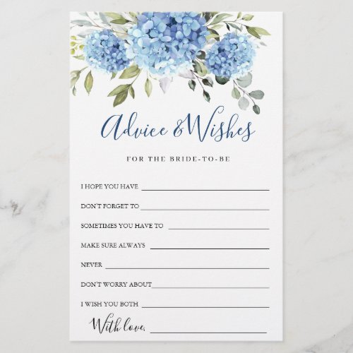 Elegant Blue Hydrangea Advice  Wishes Card