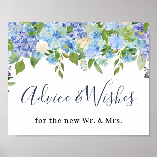Elegant Blue Hydrangea Advice  Wishes Wedding Poster