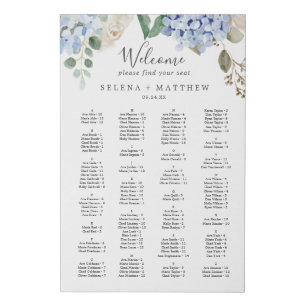 Elegant Blue Hydrangea Alphabetical Seating Chart Faux Canvas Print