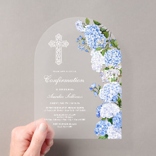 Elegant Blue Hydrangea Arch Confirmation Acrylic Invitations