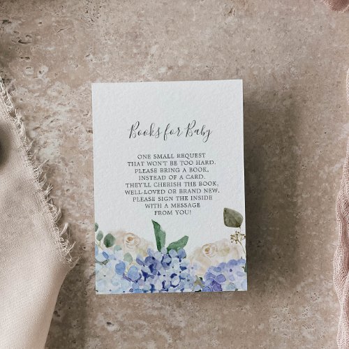 Elegant Blue Hydrangea Baby Shower Books for Baby Enclosure Card
