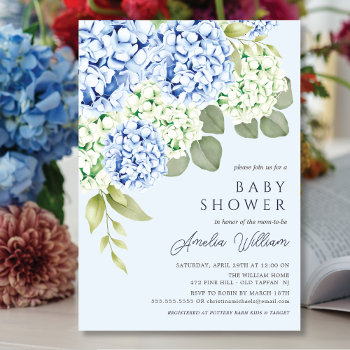 Elegant Blue Hydrangea Baby Shower Invitation by invitationstop at Zazzle
