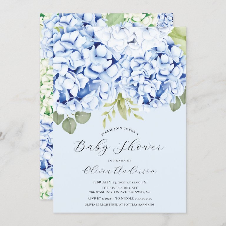 Elegant Blue Hydrangea Baby Shower Invitation