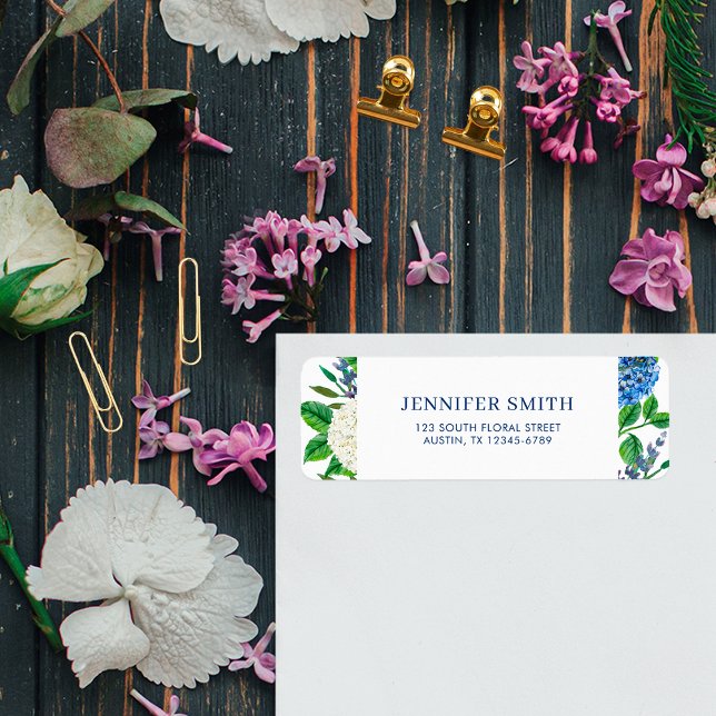 Elegant Blue Hydrangea Baby Shower Return Address Label (Creator Uploaded)