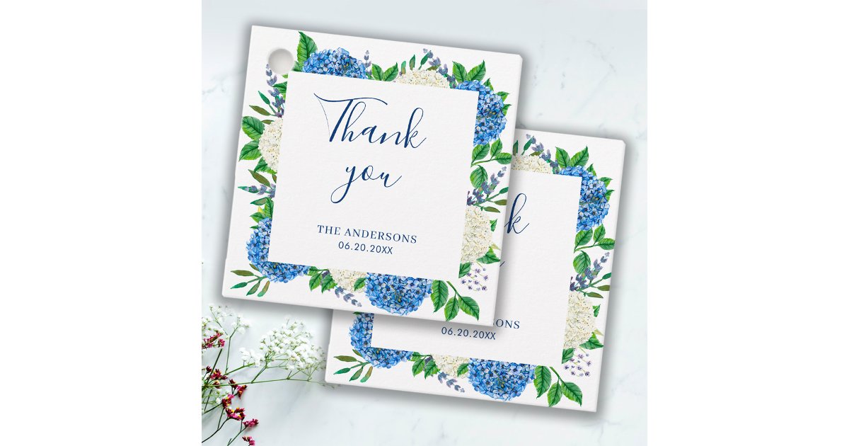 Elegant Blue Hydrangea Baby Shower Thank You Favor Tags | Zazzle
