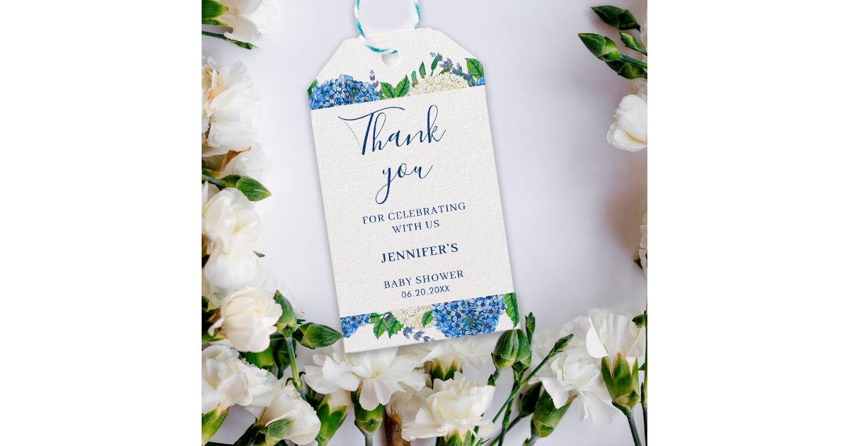 Elegant Blue Hydrangea Baby Shower Thank You Gift Tags | Zazzle