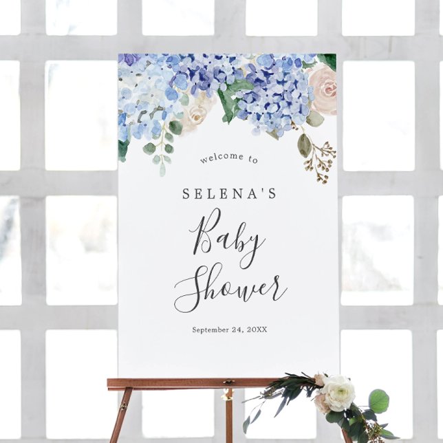 Elegant Blue Hydrangea Baby Shower Welcome Foam Board (Creator Uploaded)