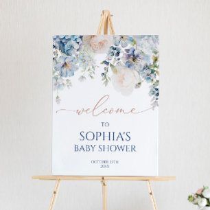 Elegant Blue Hydrangea Baby Shower Welcome Sign