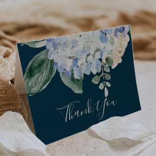 Elegant Blue Hydrangea   Blank Navy Thank You Card