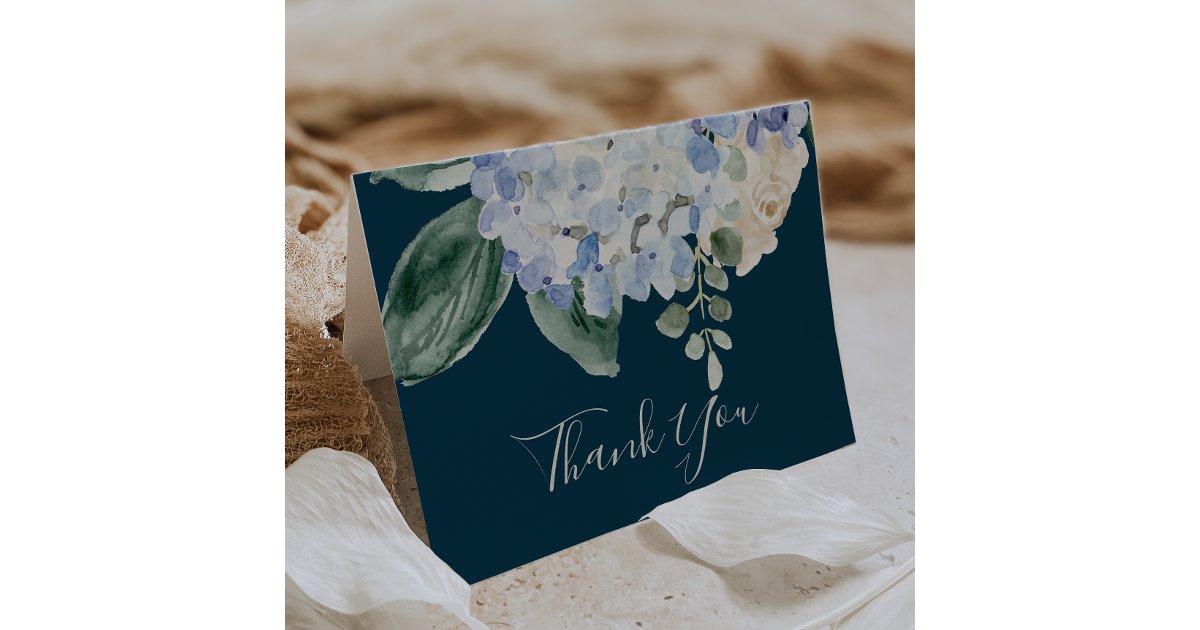 Elegant Blue Hydrangea | Blank Navy Thank You Card | Zazzle