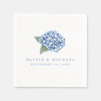 Elegant Blue Hydrangea Bloom Bride & Groom Wedding Napkins