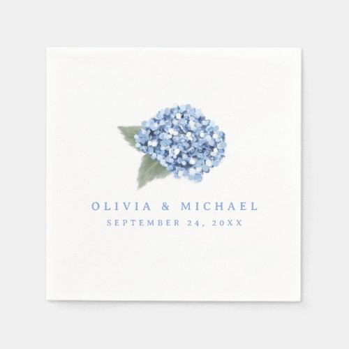 Elegant Blue Hydrangea Bloom Bride  Groom Wedding Napkins