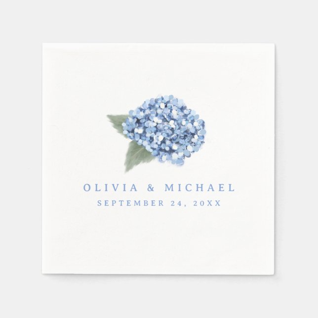 Elegant Blue Hydrangea Bloom Bride & Groom Wedding Napkins (Front)