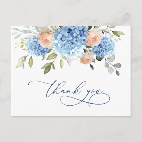 Elegant Blue Hydrangea Blush Pink Roses Thank You  Postcard