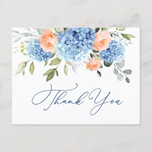 Elegant Blue Hydrangea Blush Pink Roses Thank You Postcard
