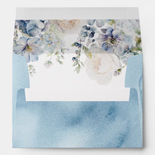Elegant Blue Hydrangea  Blush Roses Envelope