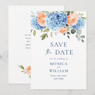 Elegant Blue Hydrangea Blush Roses Floral Wedding Save The Date