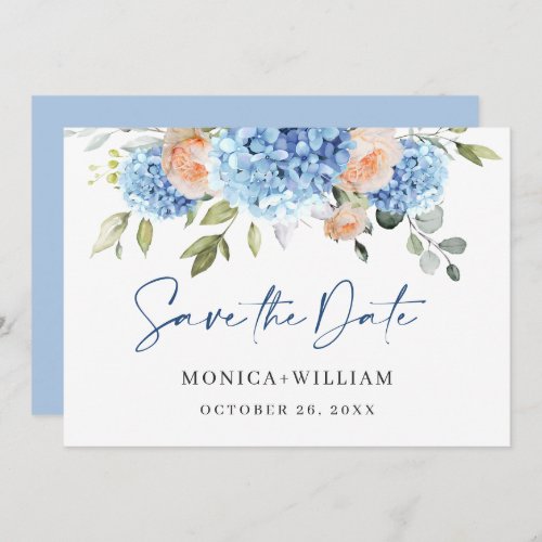 Elegant Blue Hydrangea Blush Roses Floral Wedding Save The Date