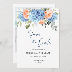 Elegant Blue Hydrangea Blush Roses Floral Wedding Save The Date