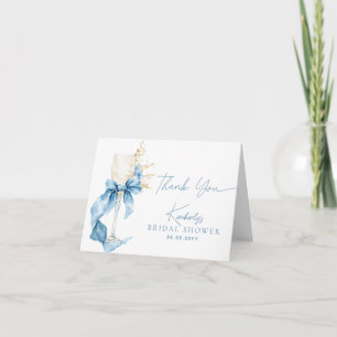 Elegant Blue Hydrangea Bow Champagne Bridal Shower Thank You Card