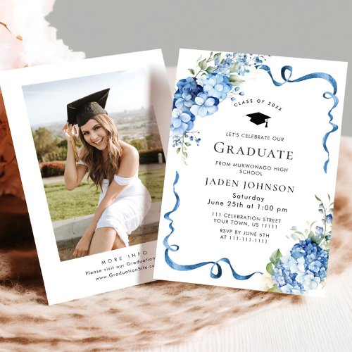 Elegant Blue Hydrangea Bow Photo Graduation Party