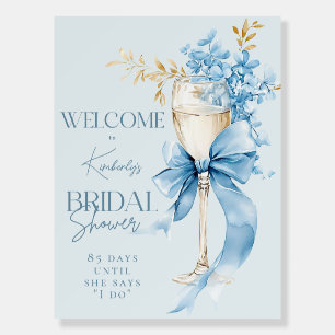 Elegant Blue Hydrangea Bow Welcome Sign