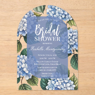 Elegant Blue Hydrangea Bridal Shower Acrylic Invitations