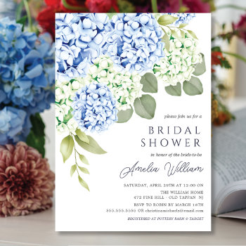 Elegant Blue Hydrangea Bridal Shower Invitation by invitationstop at Zazzle