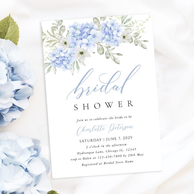 Elegant Blue Hydrangea Bridal Shower Invitation (Creator Uploaded)