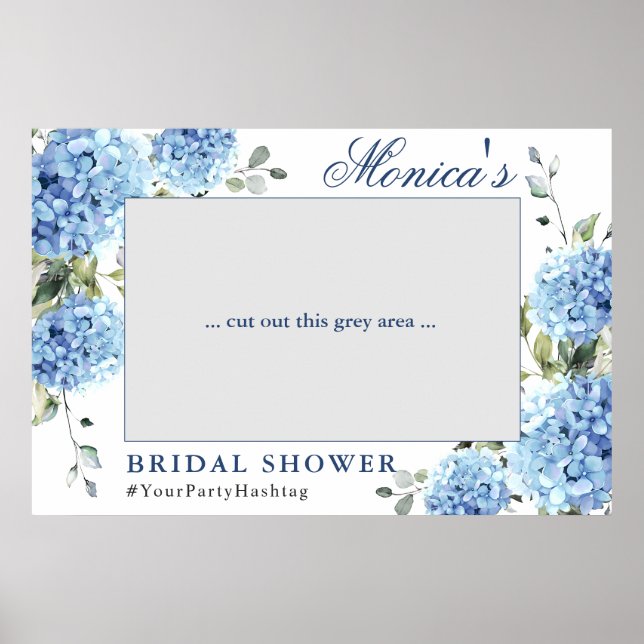 Elegant Blue Hydrangea Bridal Shower Photo Prop Poster (Front)