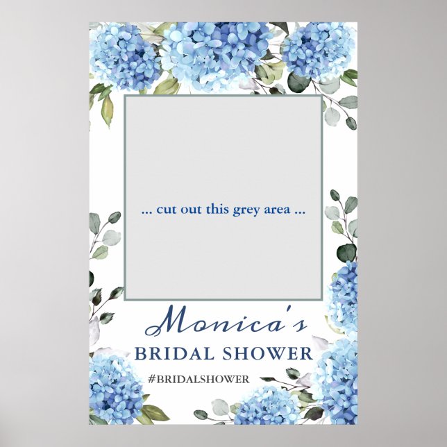 Elegant Blue Hydrangea Bridal Shower Photo Prop Poster (Front)