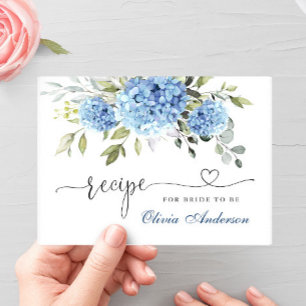 Elegant Blue Hydrangea Bridal Shower Recipe Card